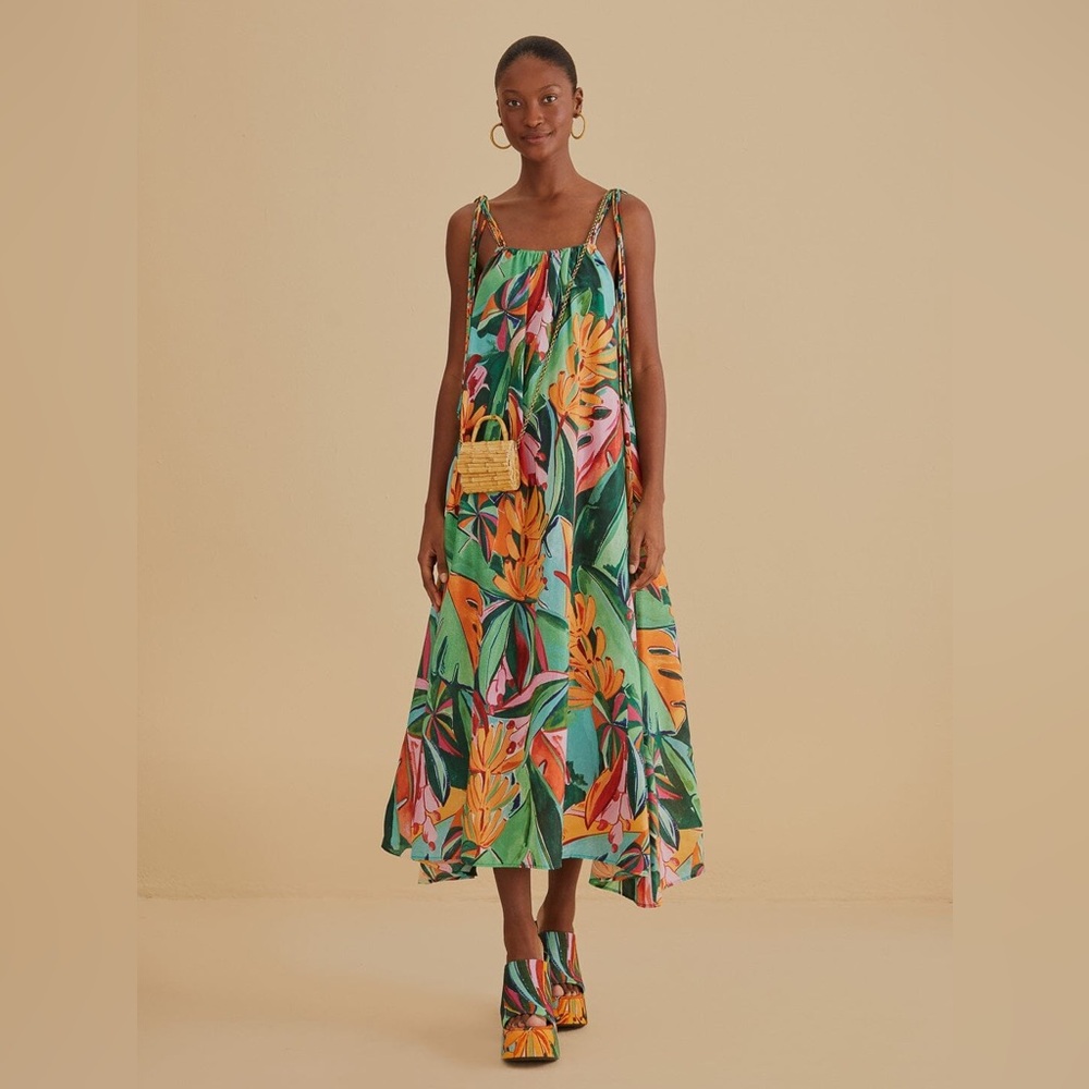 Farm Rio Multicolor Banana Foliage Sleeveless Midi Dress